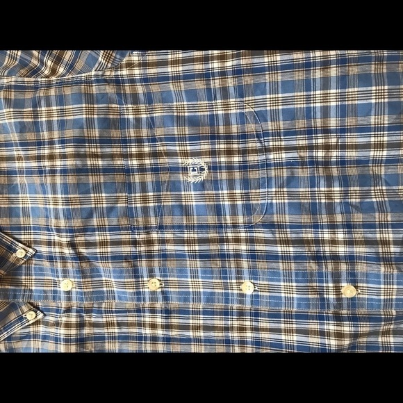 Chaps Blue Med Plaid Casual Career Button Down Preppy Short Sleeve Dress… - Picture 3 of 6